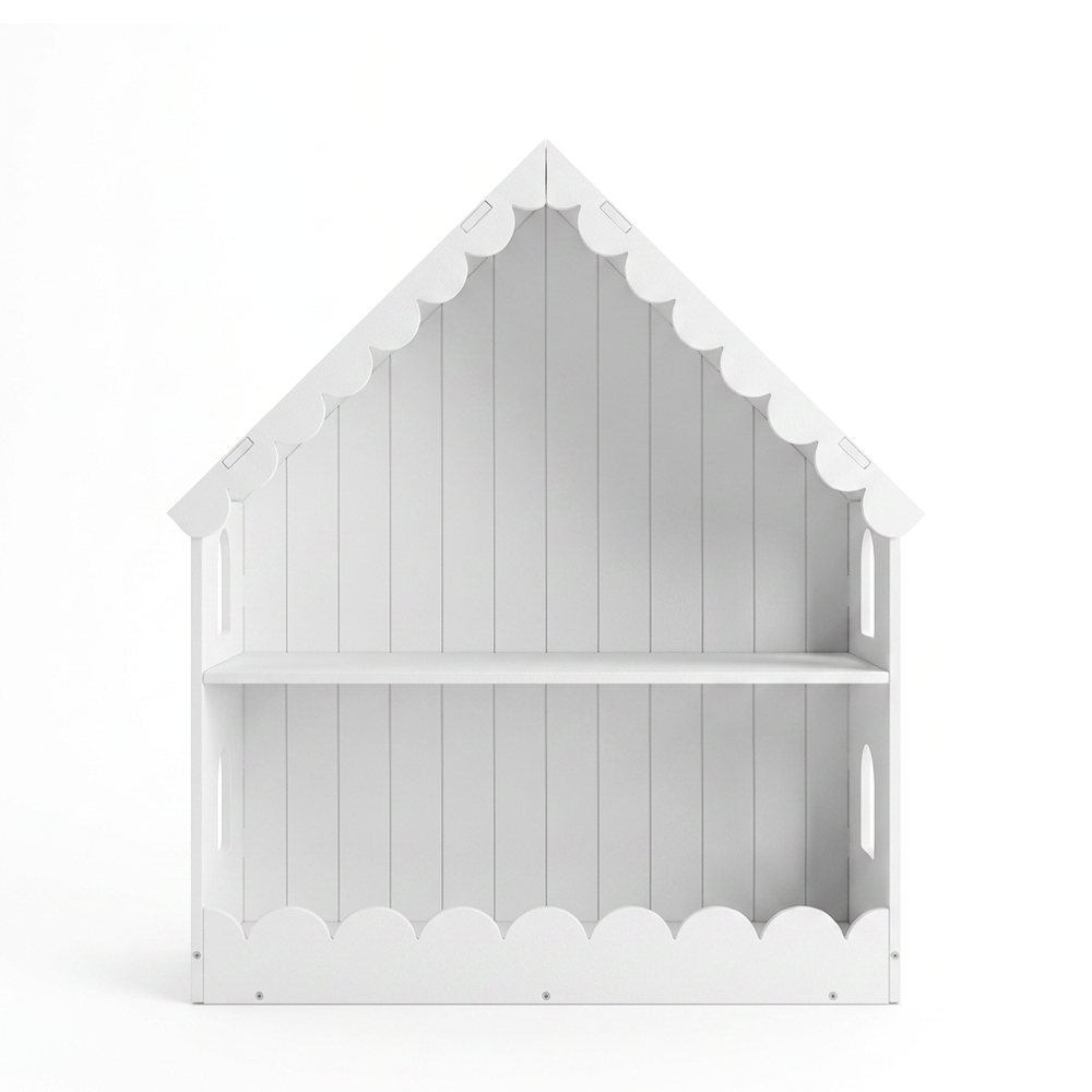 2-Tier Kids Bookshelf House Shaped with Roof and Windows