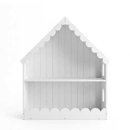 2-Tier Kids Bookshelf House Shaped with Roof and Windows