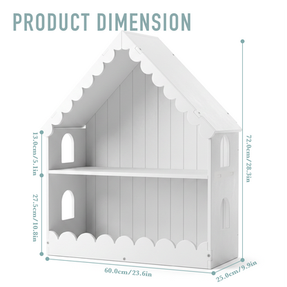 2-Tier Kids Bookshelf House Shaped with Roof and Windows