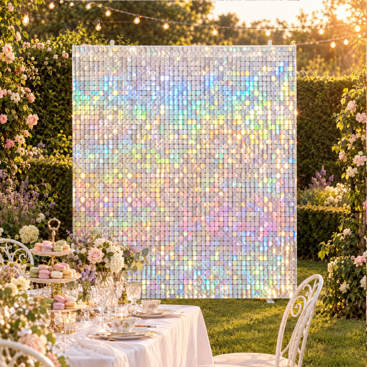 Sequin Backdrop Set for Party Decoration and Photography- Holographic