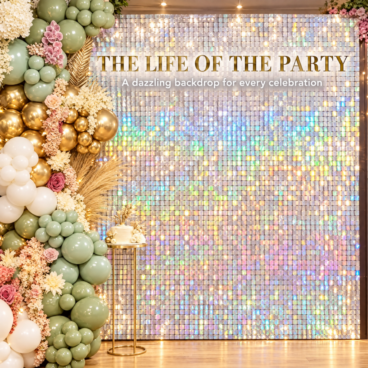 Sequin Backdrop Set for Party Decoration and Photography- Holographic