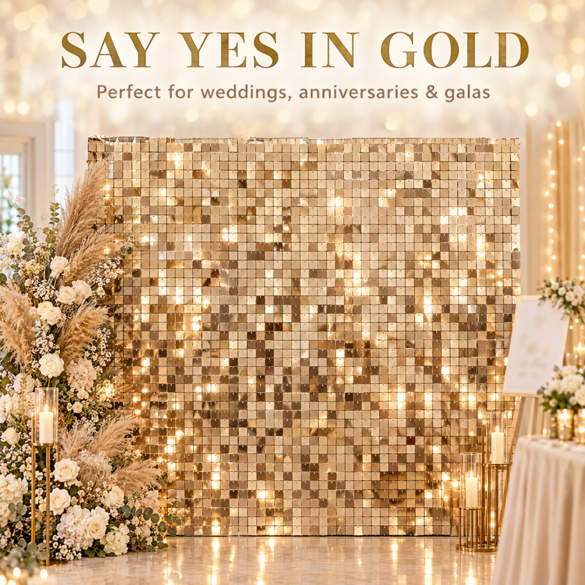Sequin Backdrop Set for Party Photography- Champagne