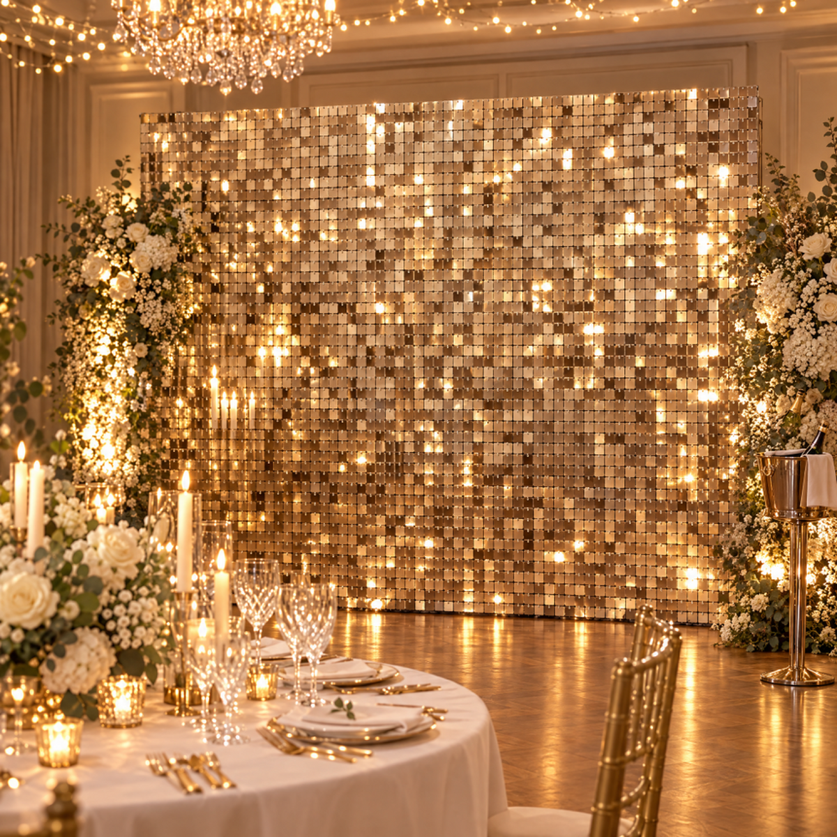 Sequin Backdrop Set for Party Photography- Champagne