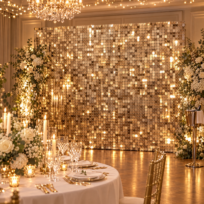 Sequin Backdrop Set for Party Photography- Champagne