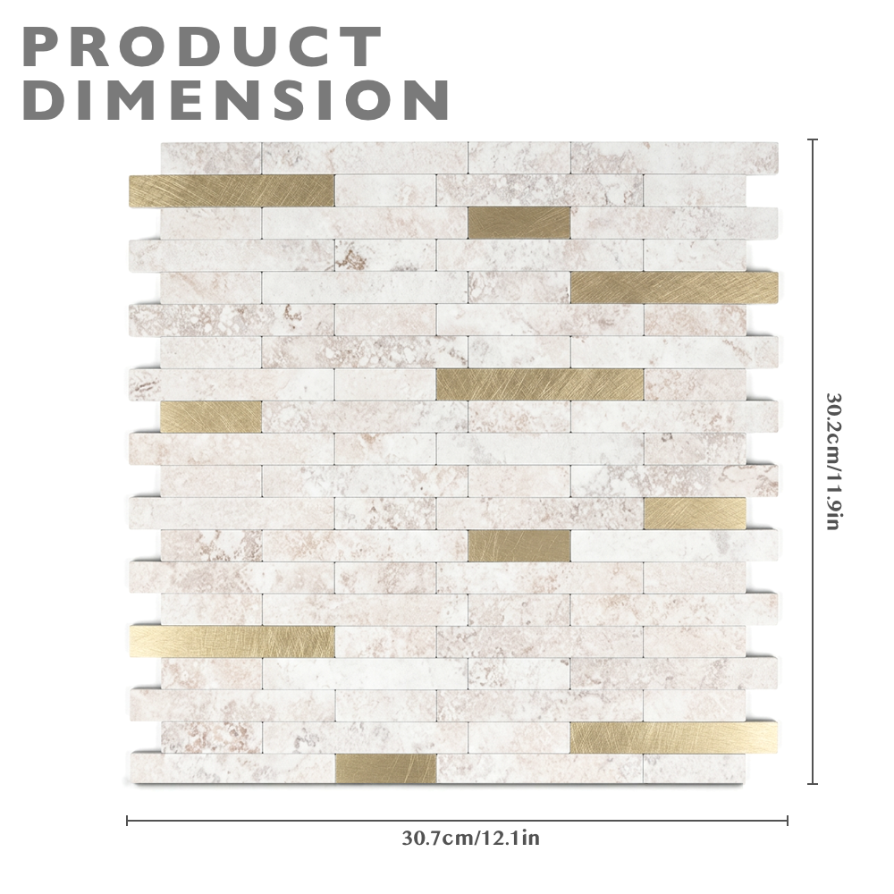 Set of 10 Aluminum Wall Tile Sticker - Beige Gold