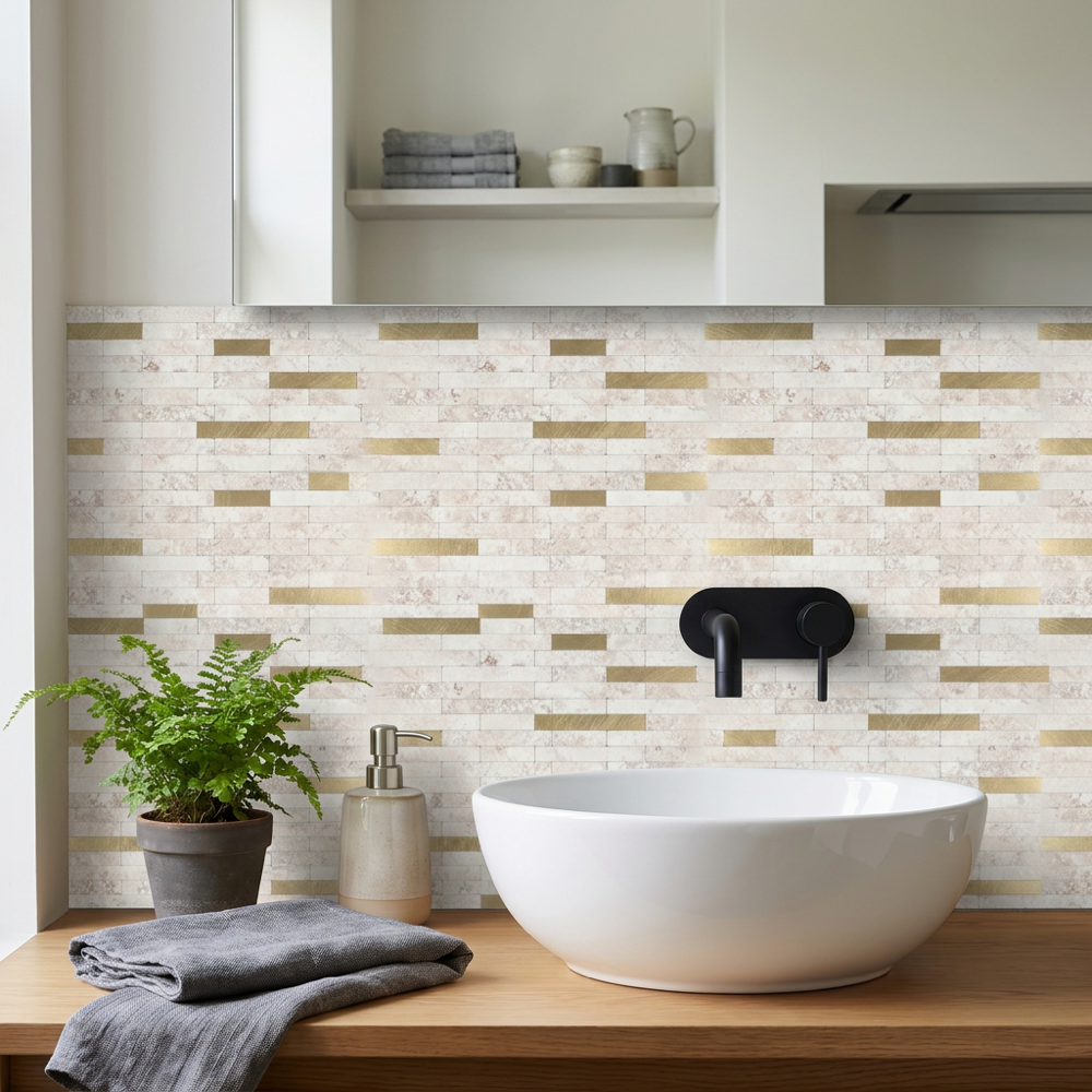 Set of 10 Aluminum Wall Tile Sticker - Beige Gold