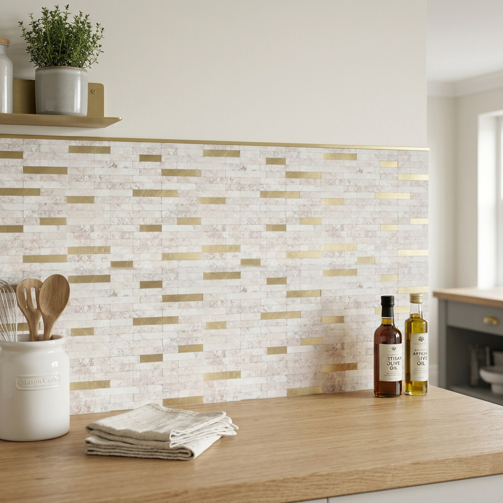 Set of 10 Aluminum Wall Tile Sticker - Beige Gold