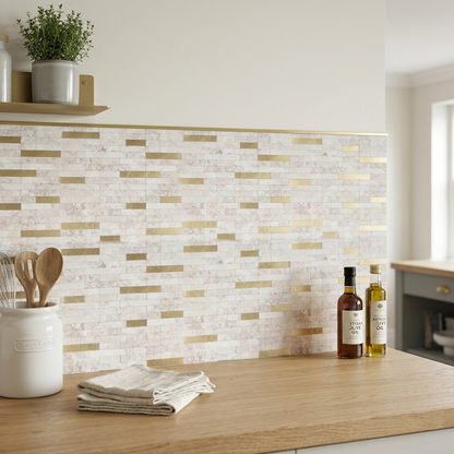 Set of 10 Aluminum Wall Tile Sticker - Beige Gold