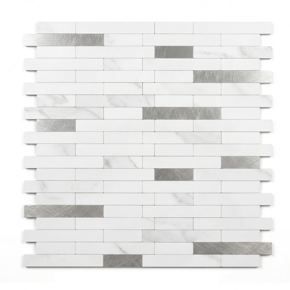 Set of 10 Aluminum Wall Tile Sticker - White Silver