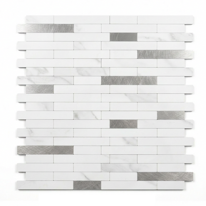 Set of 10 Aluminum Wall Tile Sticker - White Silver