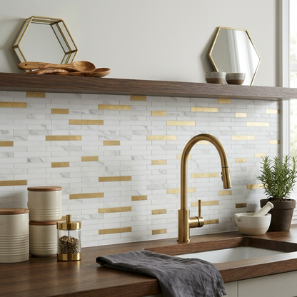 Set of 10 Aluminum Wall Tile Sticker - White Gold