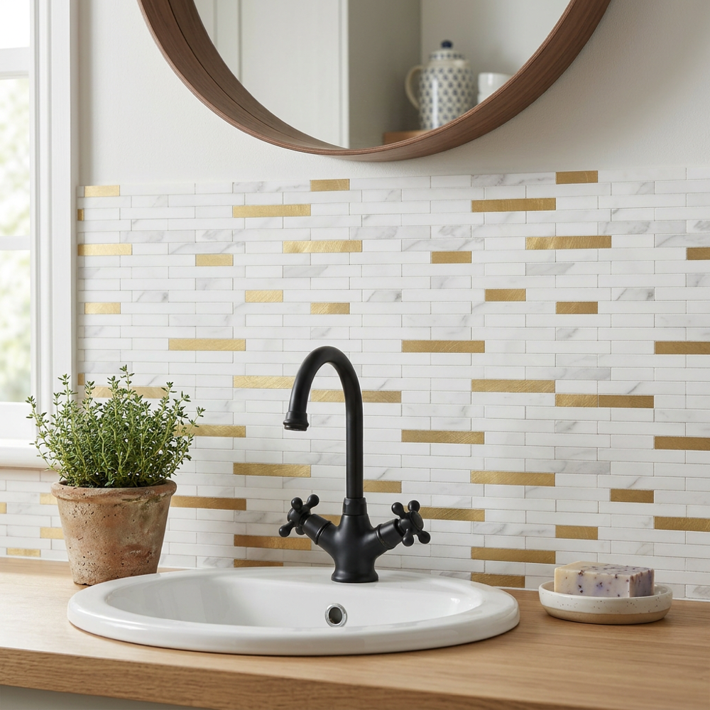 Set of 10 Aluminum Wall Tile Sticker - White Gold