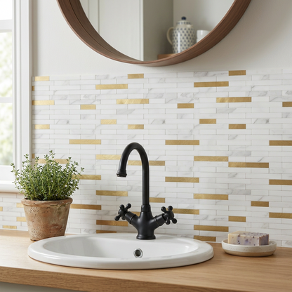 Set of 10 Aluminum Wall Tile Sticker - White Gold