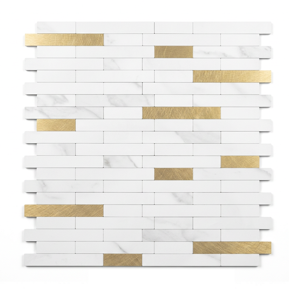 Set of 10 Aluminum Wall Tile Sticker - White Gold