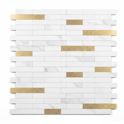 Set of 10 Aluminum Wall Tile Sticker - White Gold