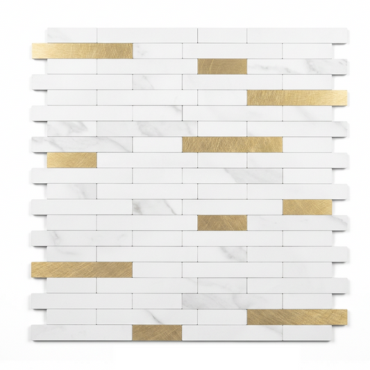 Set of 10 Aluminum Wall Tile Sticker - White Gold