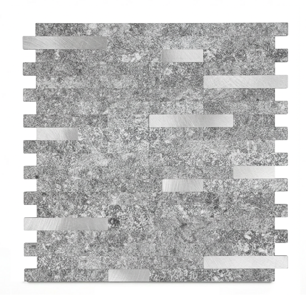 Set of 10 Aluminum Wall Tile Sticker - Gray Silver