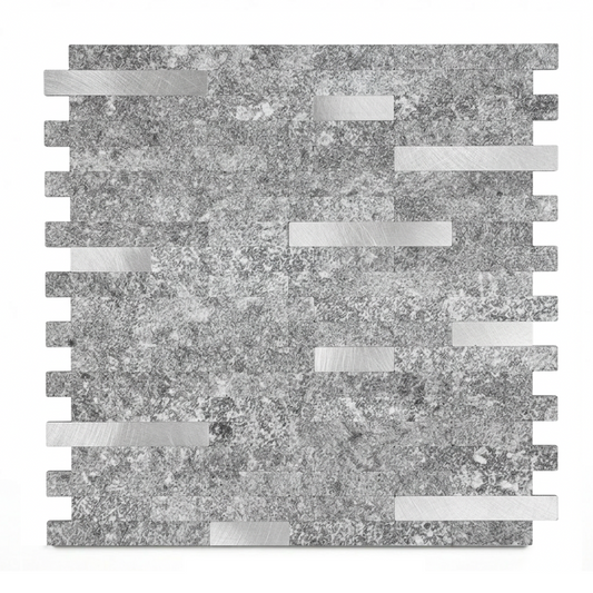 Set of 10 Aluminum Wall Tile Sticker - Gray Silver