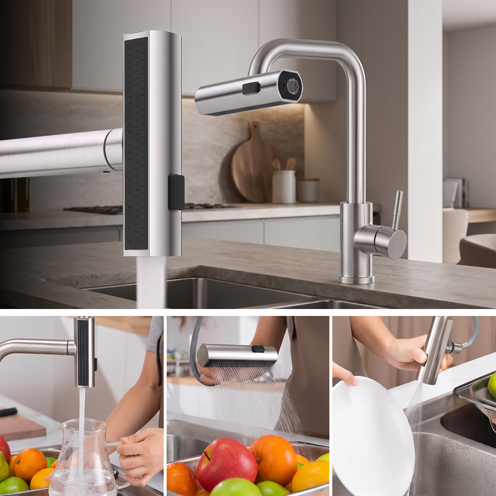 Waterfall Kitchen Mixer Tap with Pull Down Sprayer
