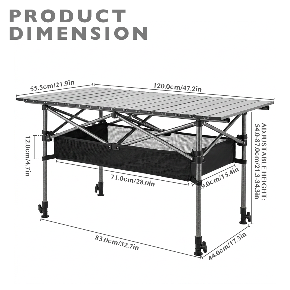 120cm Camping Table with Storage Pouch - Black