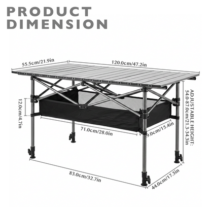 120cm Camping Table with Storage Pouch - Black