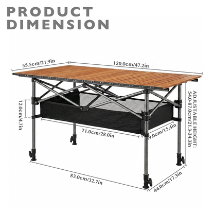 120cm Camping Table with Storage Pouch - Wood