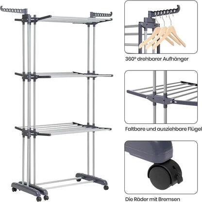 4 Tier Foldable and Adjustable Clothes Airer Drying Rack