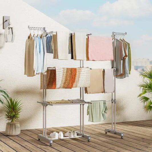 4 Tier Foldable and Adjustable Clothes Airer Drying Rack