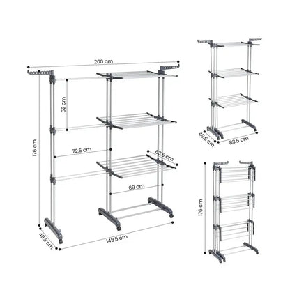 4 Tier Foldable and Adjustable Clothes Airer Drying Rack