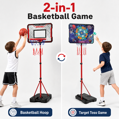 Kids 2-in-1 Basketball Hoop & Dartboard Adjustable Stand