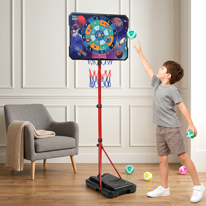 Kids 2-in-1 Basketball Hoop & Dartboard Adjustable Stand