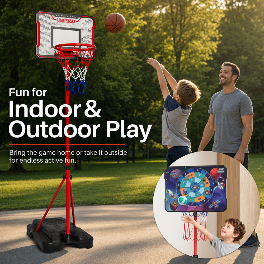 Kids 2-in-1 Basketball Hoop & Dartboard Adjustable Stand