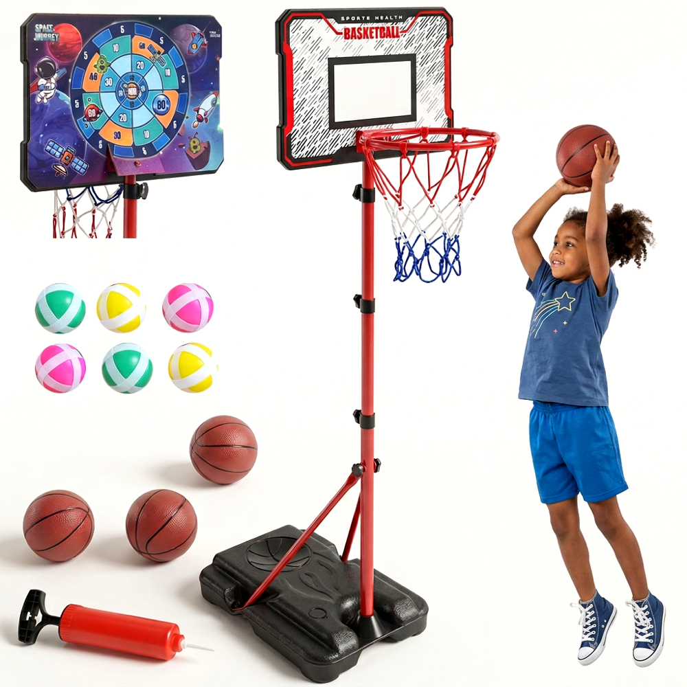 Kids 2-in-1 Basketball Hoop & Dartboard Adjustable Stand
