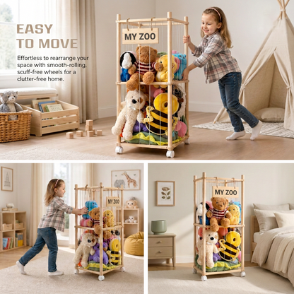 137cm Wooden Plush Storage Organizer with Wheels