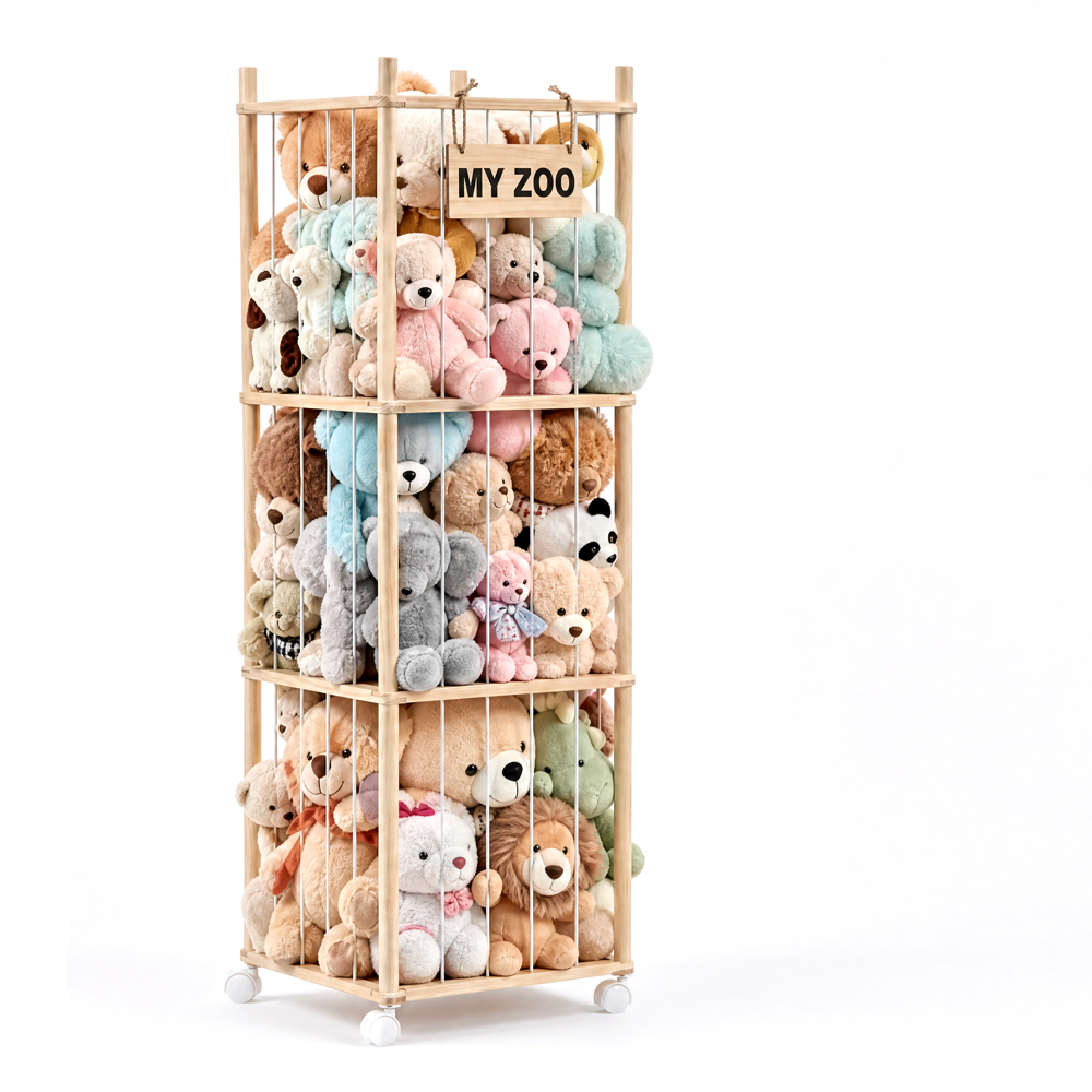 137cm Wooden Plush Storage Organizer with Wheels
