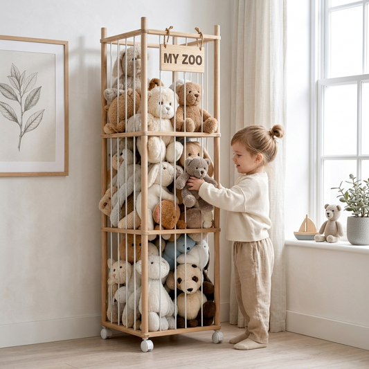 137cm Wooden Plush Storage Organizer with Wheels