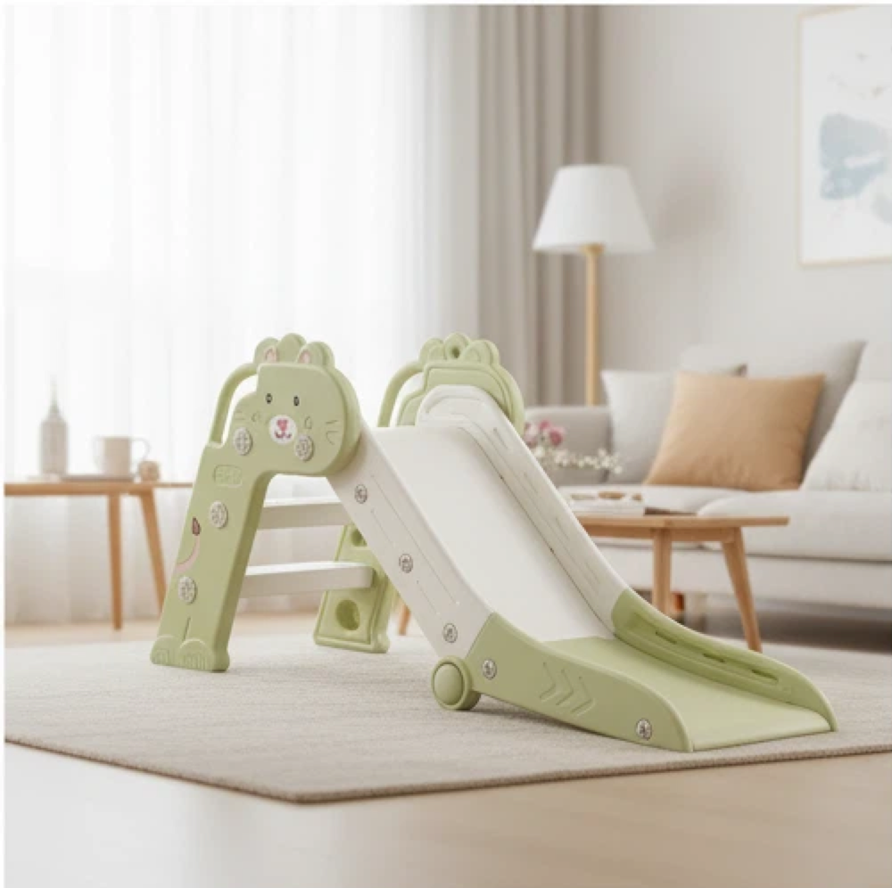 Foldable Indoor Slide for Toddler Green and White
