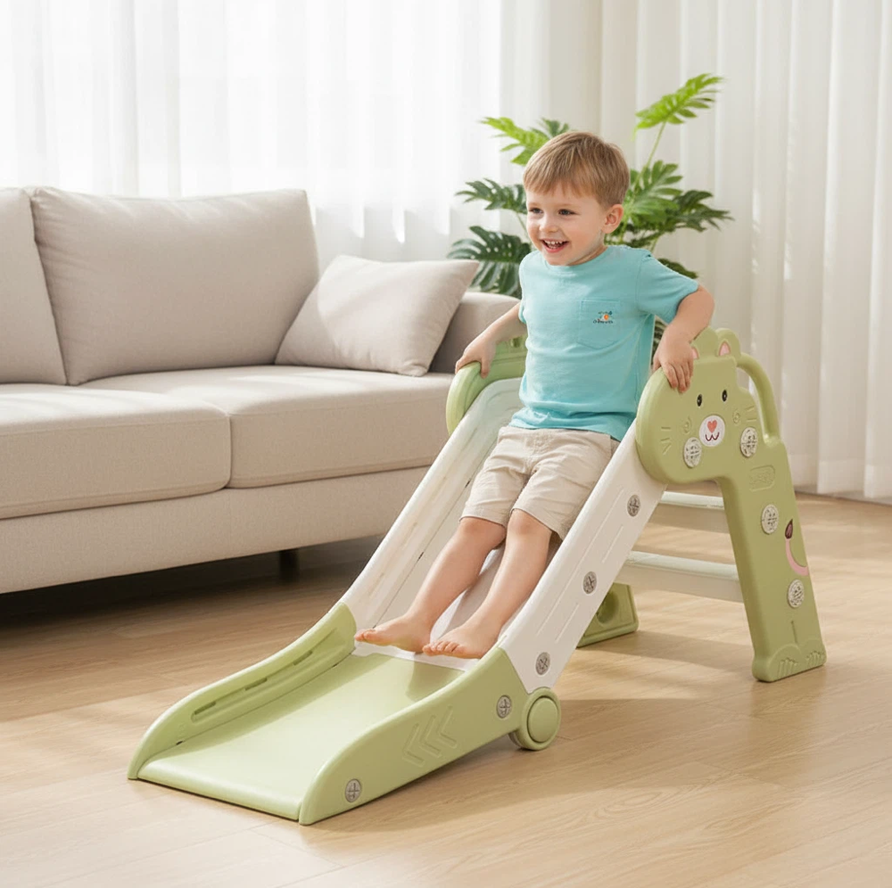 Foldable Indoor Slide for Toddler Green and White