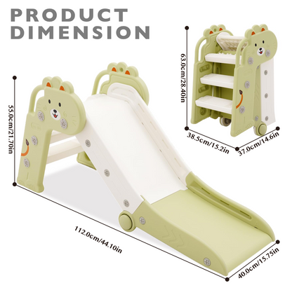 Foldable Indoor Slide for Toddler Green and White