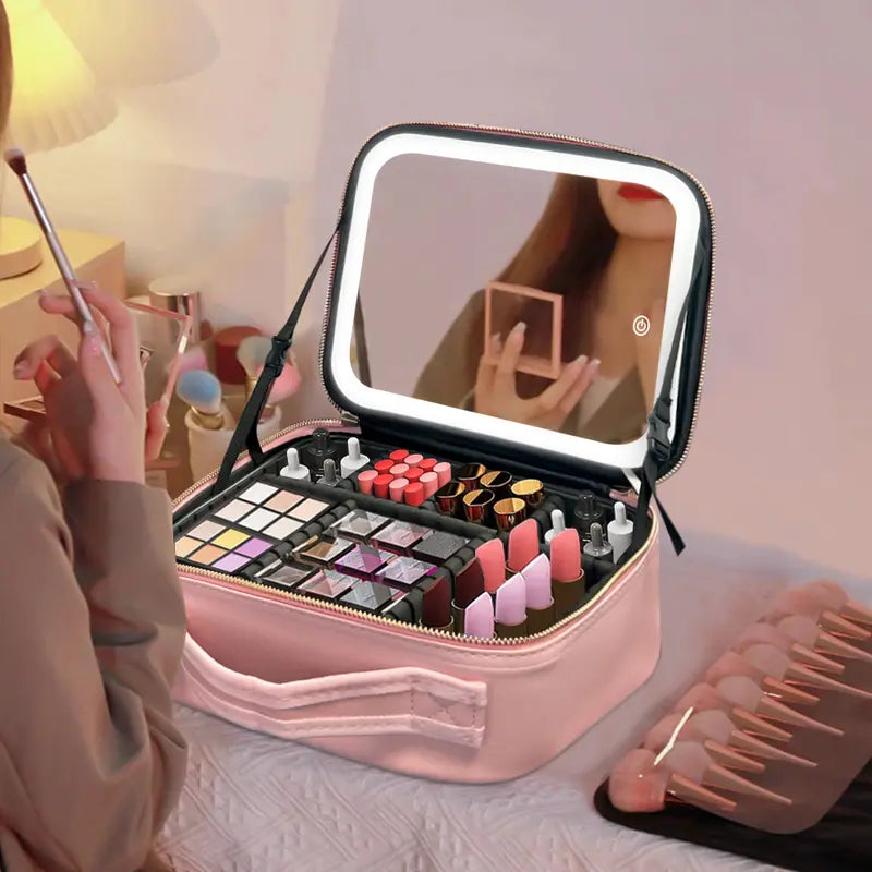 Travel Makeup Bag with LED mirror Cosmetic Bag