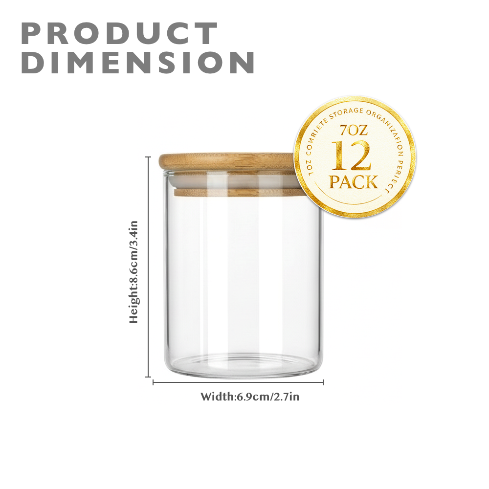 Set of 12 Glass Spice Jars with Lids and Labels
