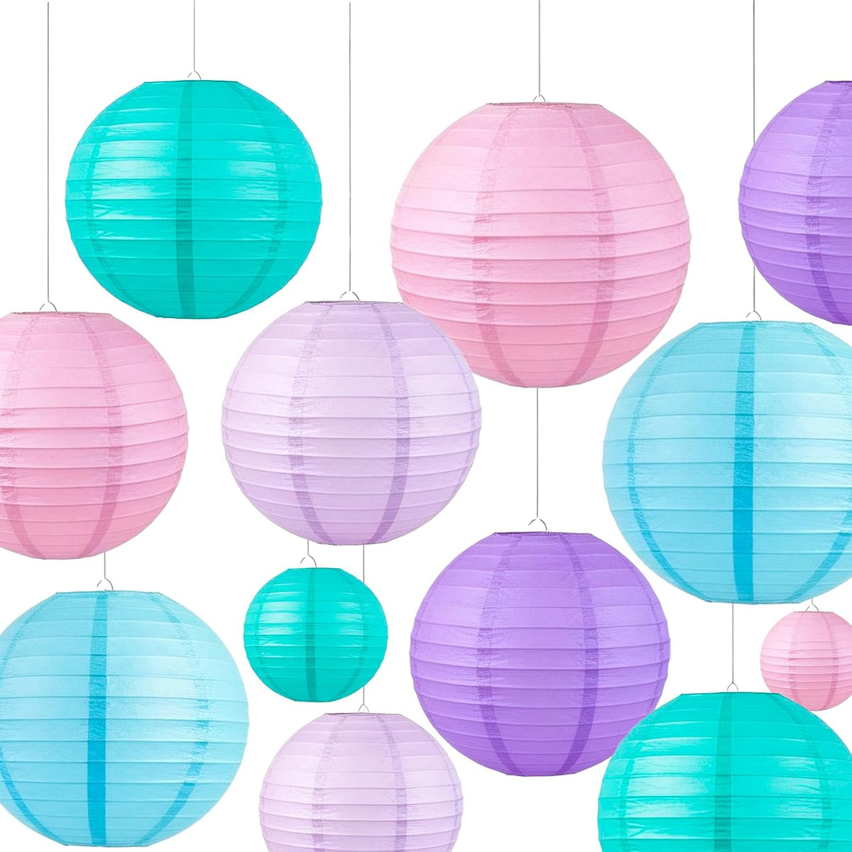 12x Neutral Hanging Paper Lanterns Round Decor Set 6-10 inch
