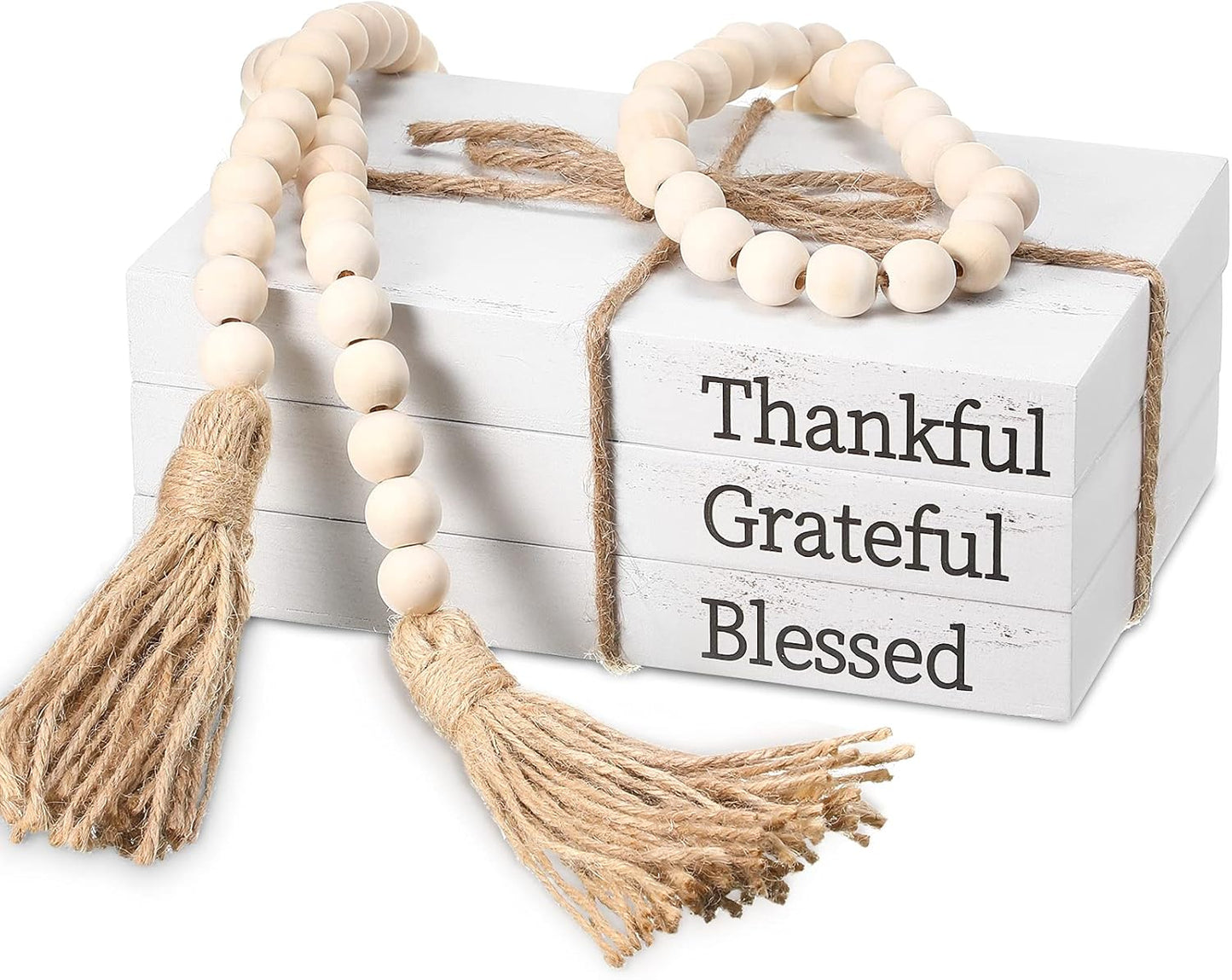 Faux Book Decor Ornament with Wooden Bead Tassel