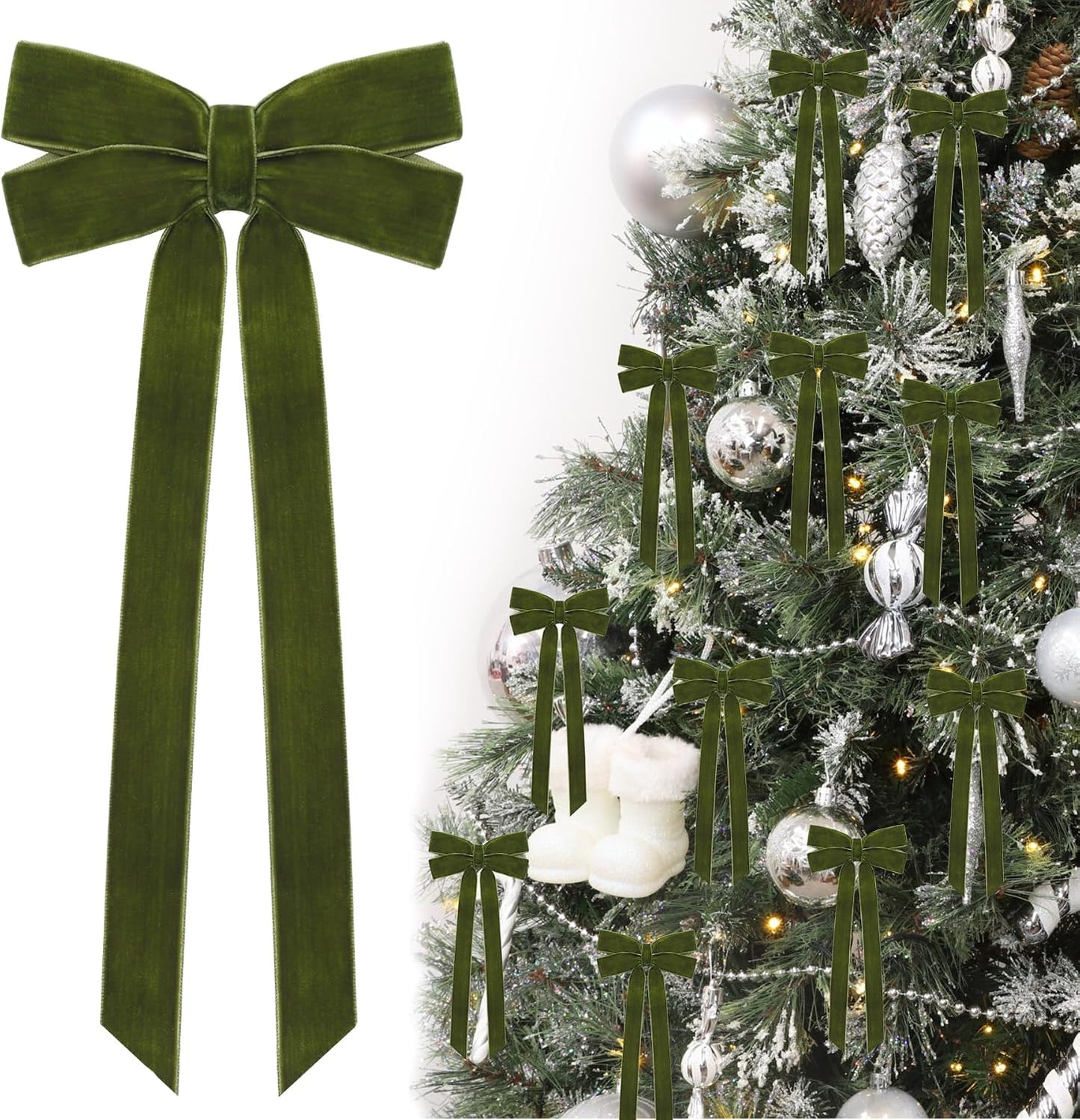 Set of 10 Velvet Christmas Tree Bows