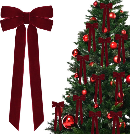 Set of 10 Velvet Christmas Tree Bows