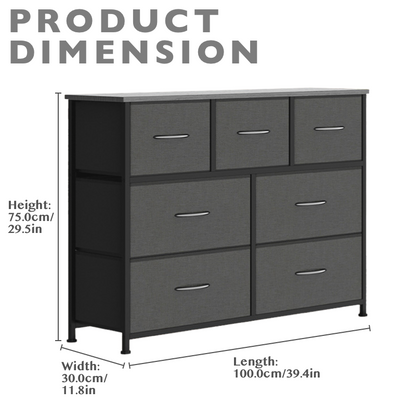 7 Fabric Drawer Chest of Drawers Clothes Storage Organiser, Gray