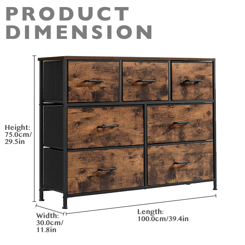 7 Fabric Drawer Chest of Drawers Clothes Storage Organiser - Wood