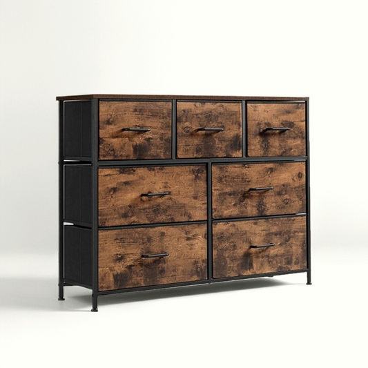 7 Fabric Drawer Chest of Drawers Clothes Storage Organiser - Wood