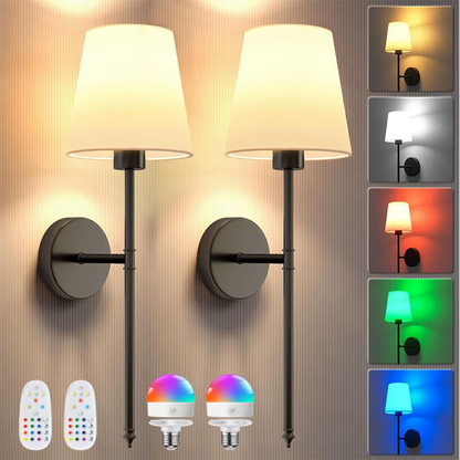 Set of 2 Rechargeable Wall Lamp with Remote Control - Black