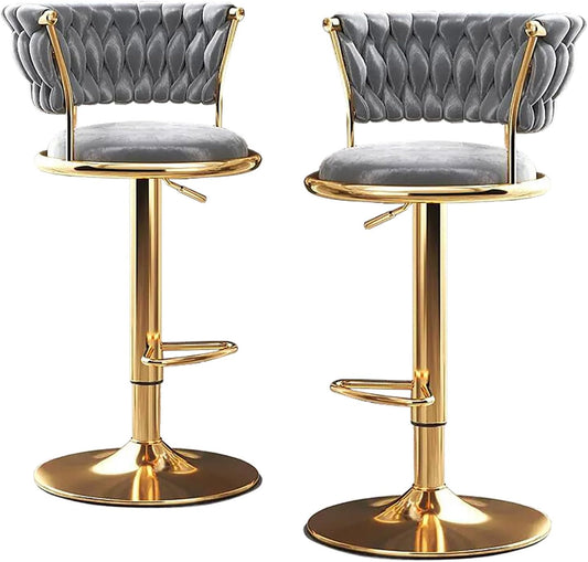 Adjustable Swivel Upholstered Bar Stools Grey